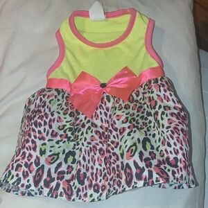 Puppy Vibrant Pink and Yellow Leopard Print Dress   Size Small
